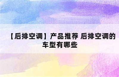 【后排空调】产品推荐 后排空调的车型有哪些